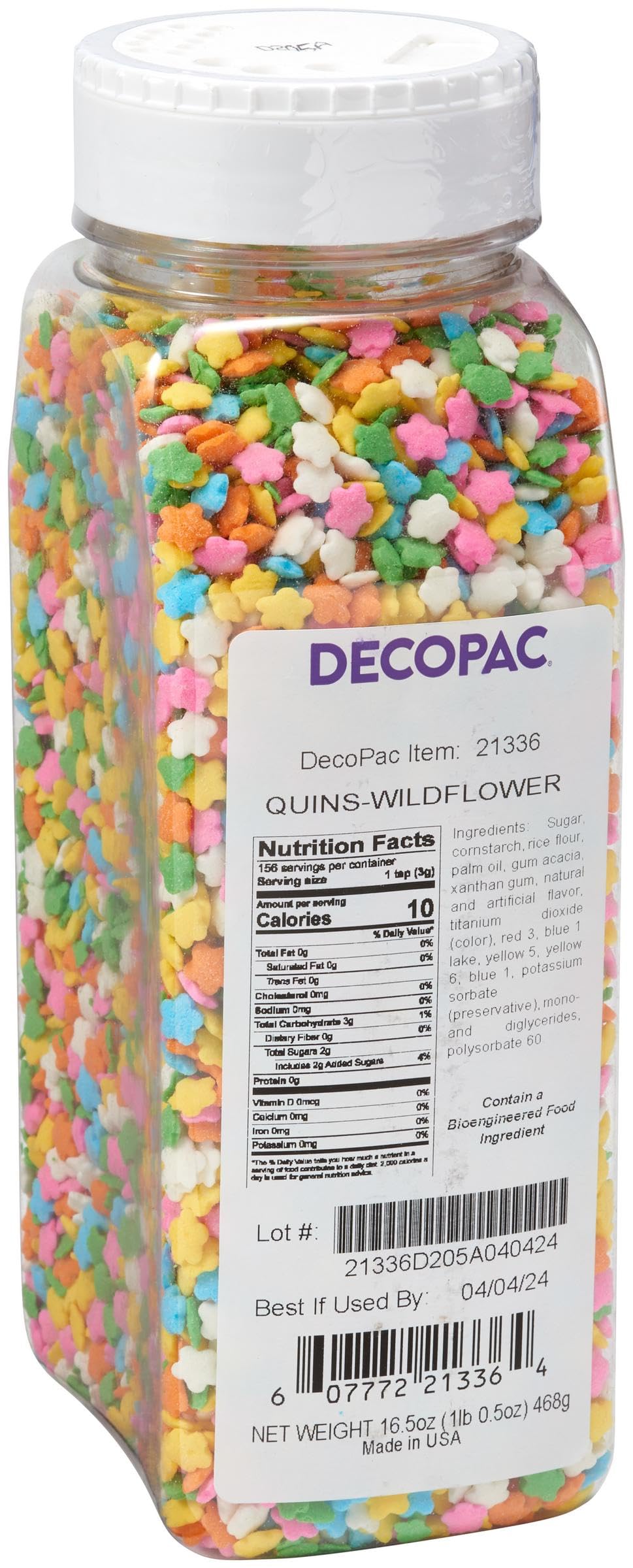DecoPac Quins Fancy Sprinkles, 19.5oz, Multicolor Flower Shape Edible Sprinkles for Cakes, Cupcakes, Cookies, Model 21336