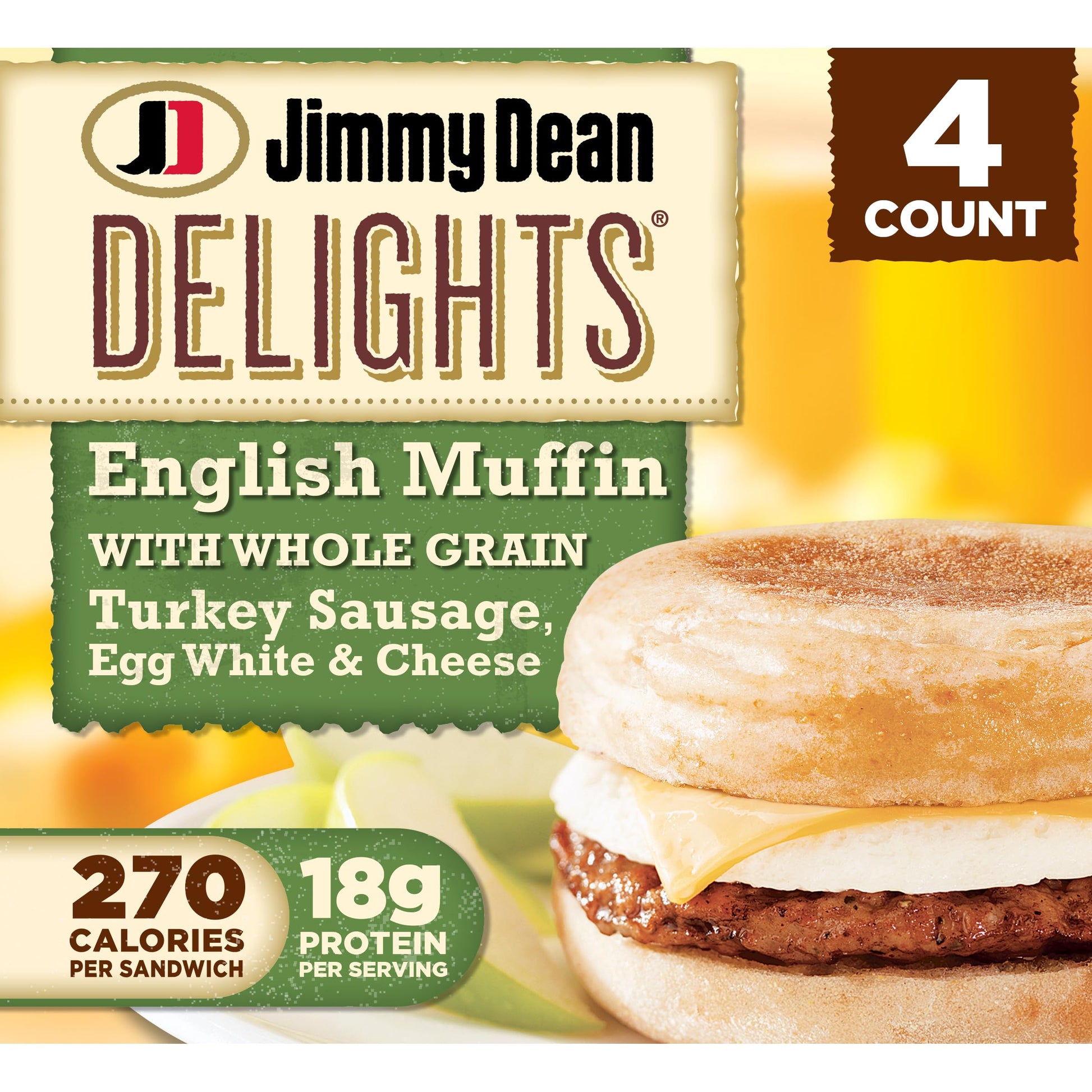 Jimmy Dean Delights Turkey Sausage, Egg White and Cheese English Muffin Breakfast Sandwiches, 4 Count (Frozen)