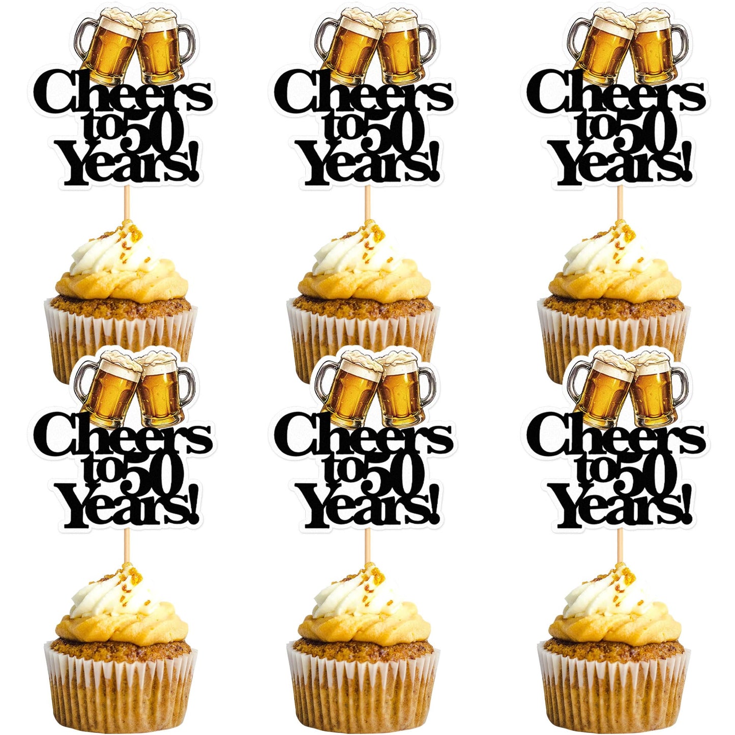 Ercadio Beer Party Cupcake Toppers, 28 PCS, Cheers to 50 Years Decor, White-50