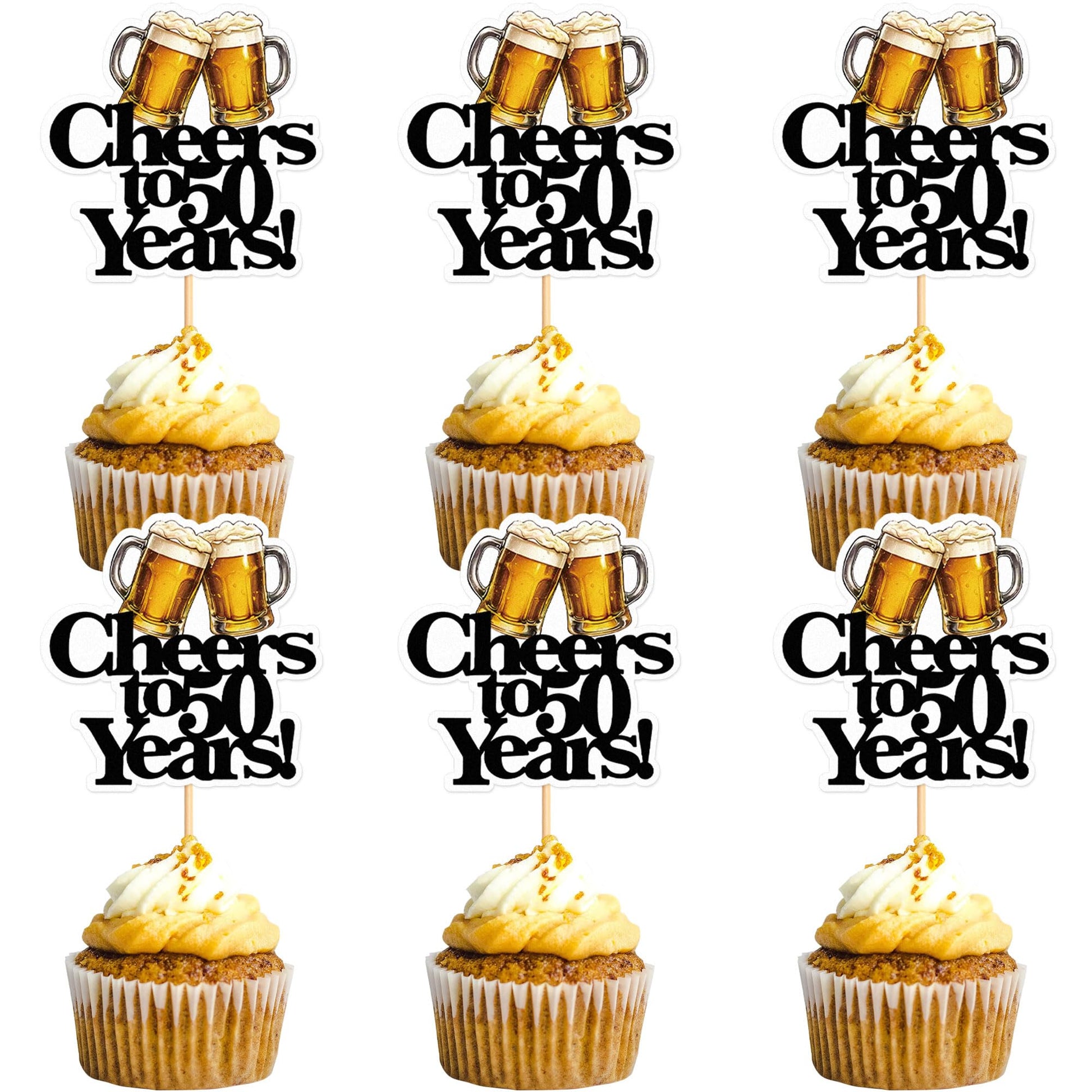 Ercadio Beer Party Cupcake Toppers, 28 PCS, Cheers to 50 Years Decor, White-50