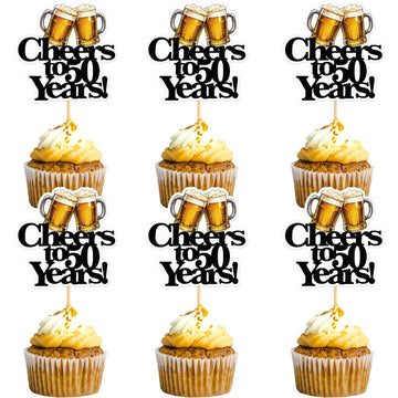 Ercadio Beer Party Cupcake Toppers, 28 PCS, Cheers to 50 Years Decor, White-50