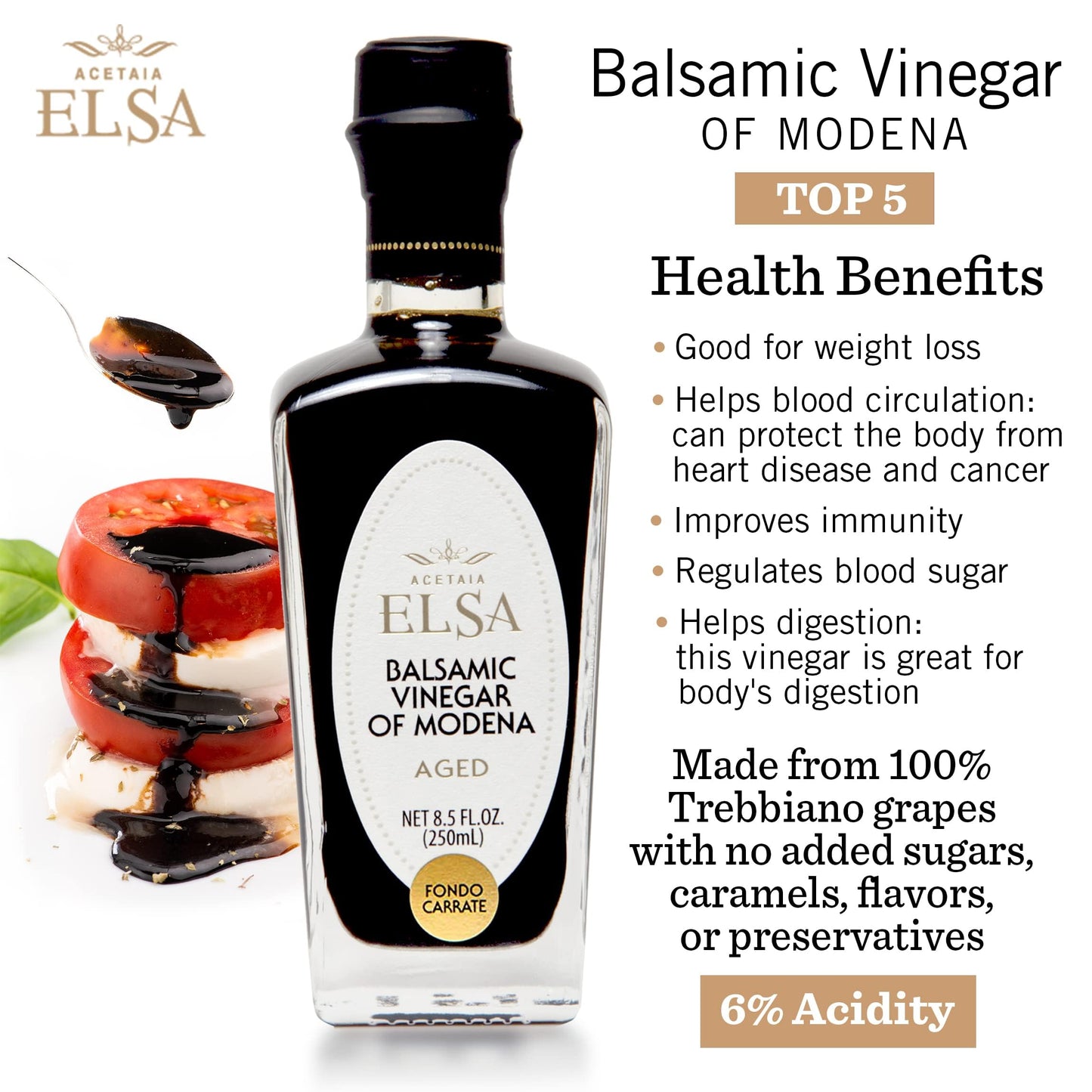Elsa Aged Balsamic Vinegar of Modena, Vecchia Era, Aged 12 Years, 250ml (8.5oz)