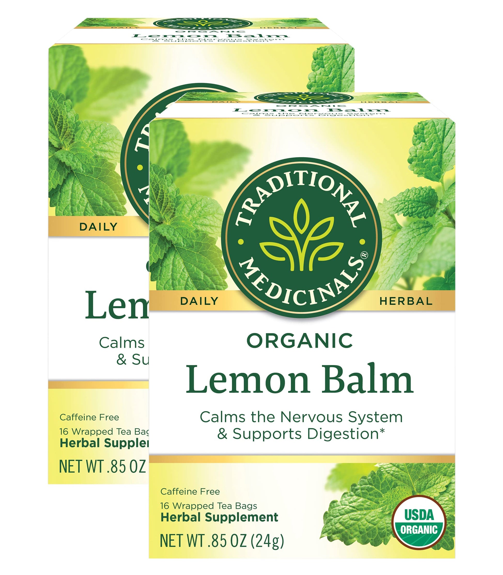 Traditional Medicinals Organic Lemon Balm Herbal Tea, Calming And Supports Digestion (Pack Of 2) - 32 Tea Bags Total