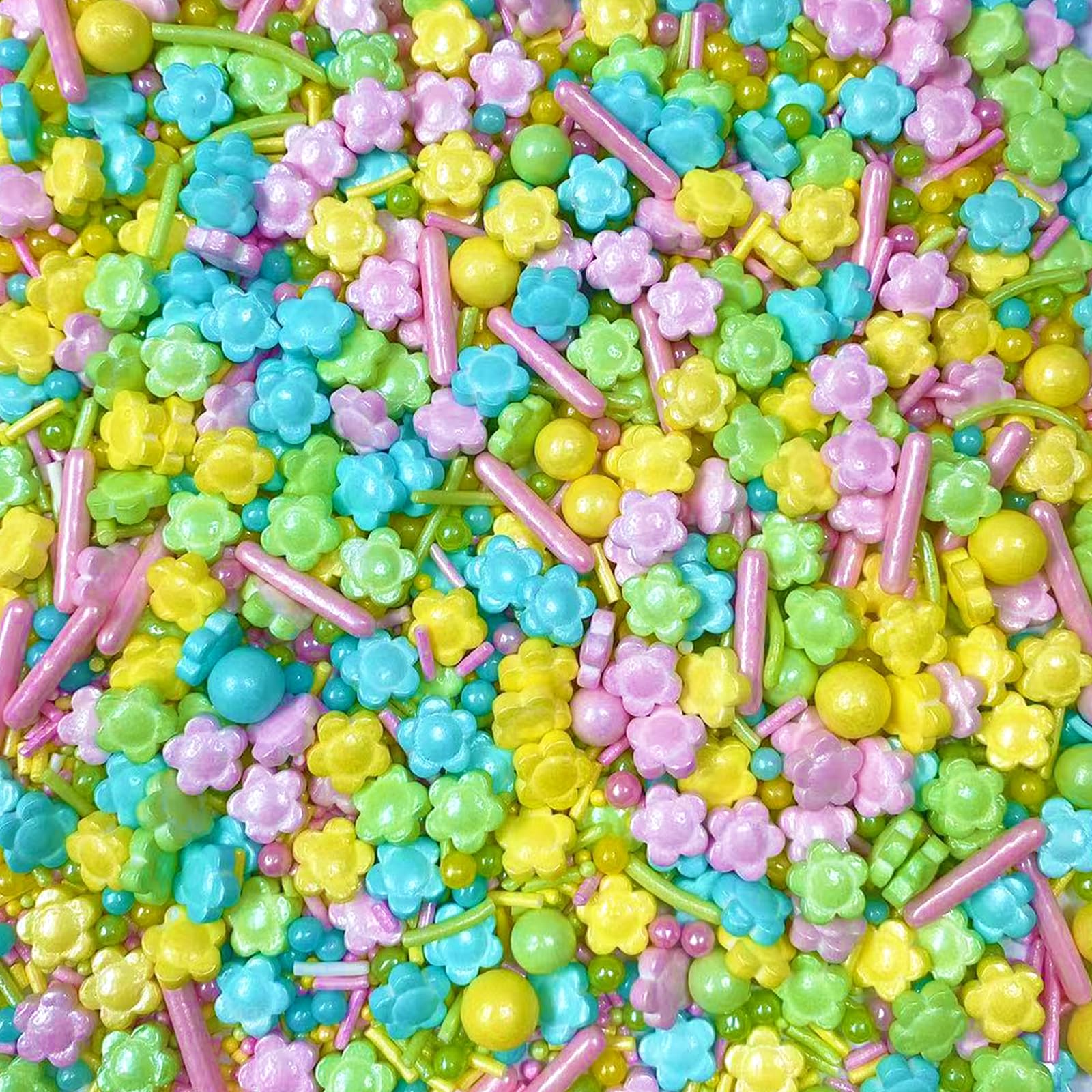 Sentovac Flowers Sprinkles Edible Spring Sprinkles Pink Yellow Blue Green Mix for Cake Decorating Candy Cupcake Cake Topper Cook