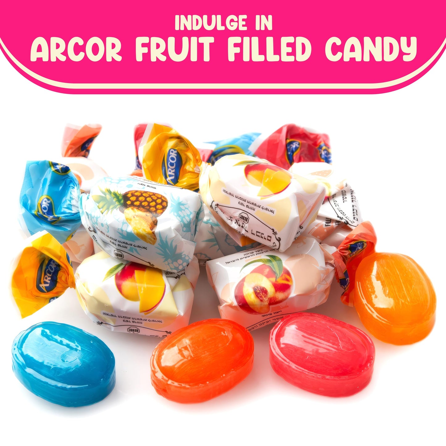 Arcor Fruit Filled Candy - Hard Bulk Candy - 2 Pounds Approx 130 - Candy Variety Pack With Fruit Filled Candy - Hard Candy Soft