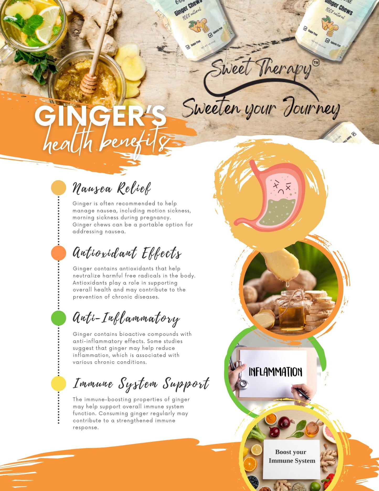 Sweet Therapy Sugar Free Ginger Chews - Zero Sugar Candy, Delicious Snack, Calorie Free Treats