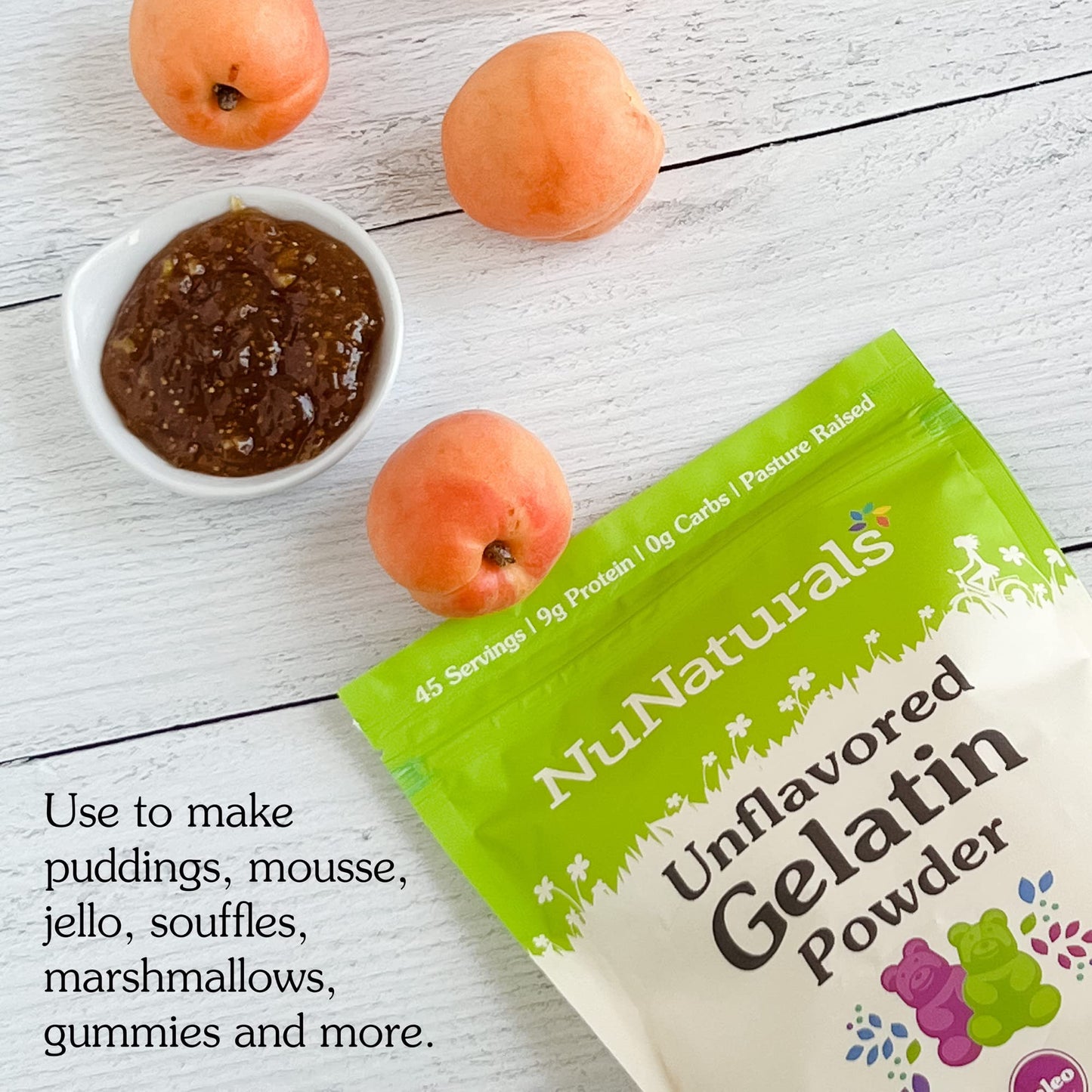 NuNaturals Unflavored Beef Gelatin Powder, Instantly Thickens, Stabilizes, and Texturizes, 1lb (2-Pack)