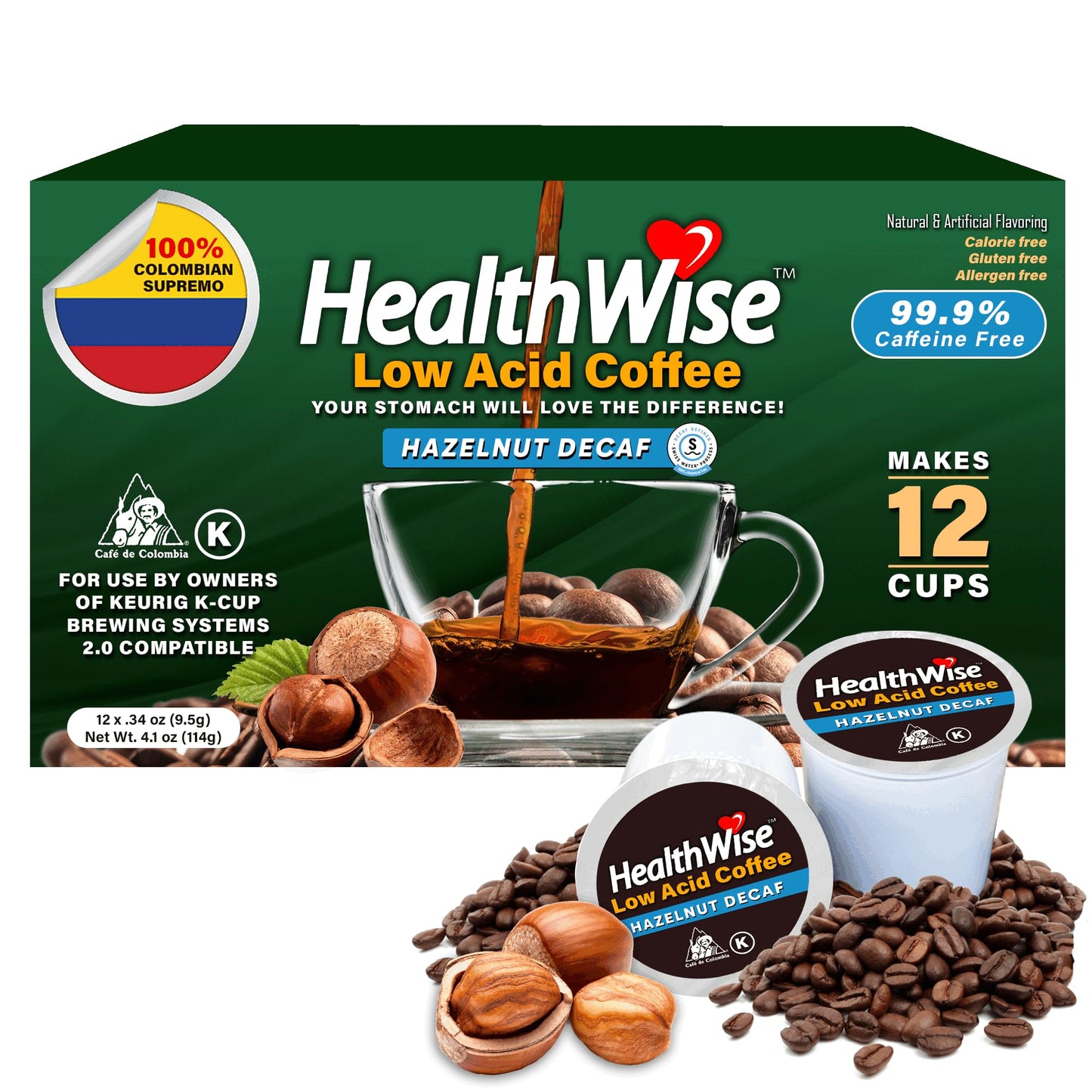 Healthwise Decaf Coffee K-Cups - Soothe Acid Reflux & Heartburn, Gentle On Sensitive Stomachs, Eases Digestive Discomfort - Haze