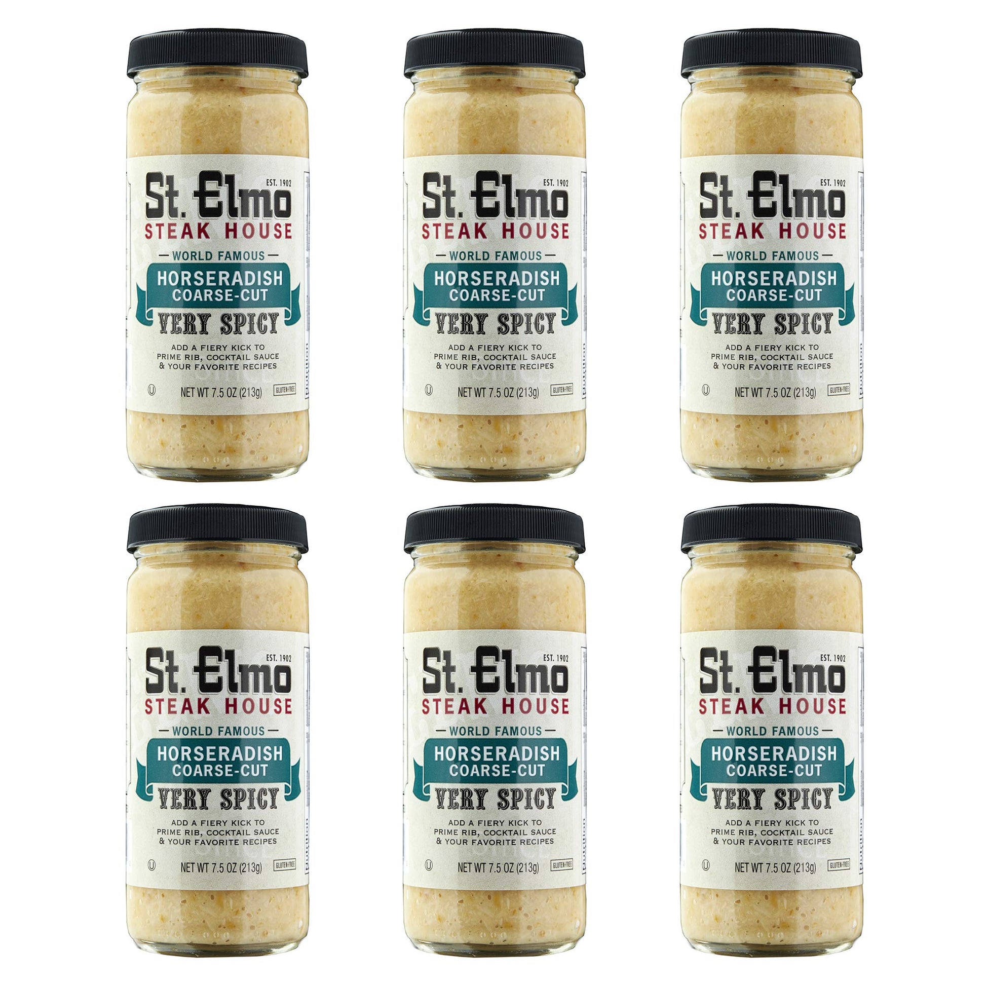 St Elmo Steak House Coarse-Cut Horseradish, 7.5 Ounce (Pack of 6), Great with Steaks and Meats