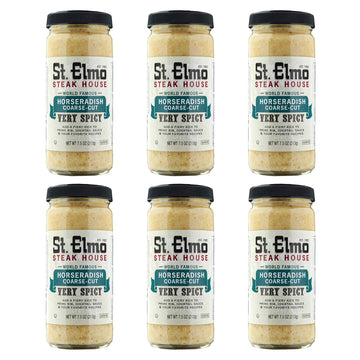 St Elmo Steak House Coarse-Cut Horseradish, 7.5 Ounce (Pack of 6), Great with Steaks and Meats