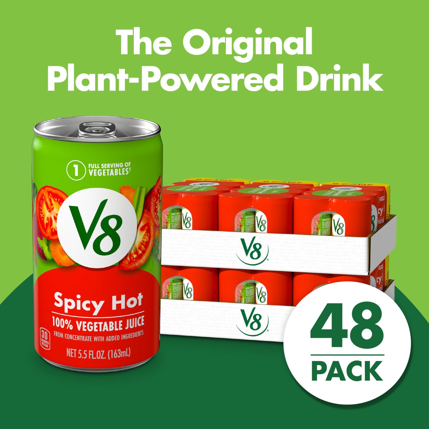 V8 100% Vegetable Juice, Spicy Hot, 5.5 fl oz Can, Pack of 48, Model 200000026923