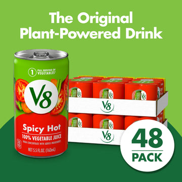 V8 100% Vegetable Juice, Spicy Hot, 5.5 fl oz Can, Pack of 48, Model 200000026923