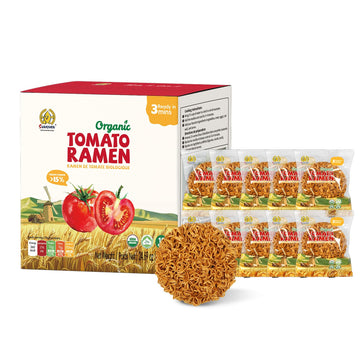 Sungiven Organic Ramen Noodles Tomato Healthy Low Sodium Ready In 3 Minutes Non-Fried Instant No Additives Or Preservatives 2.47 Oz (Pack Of 10)