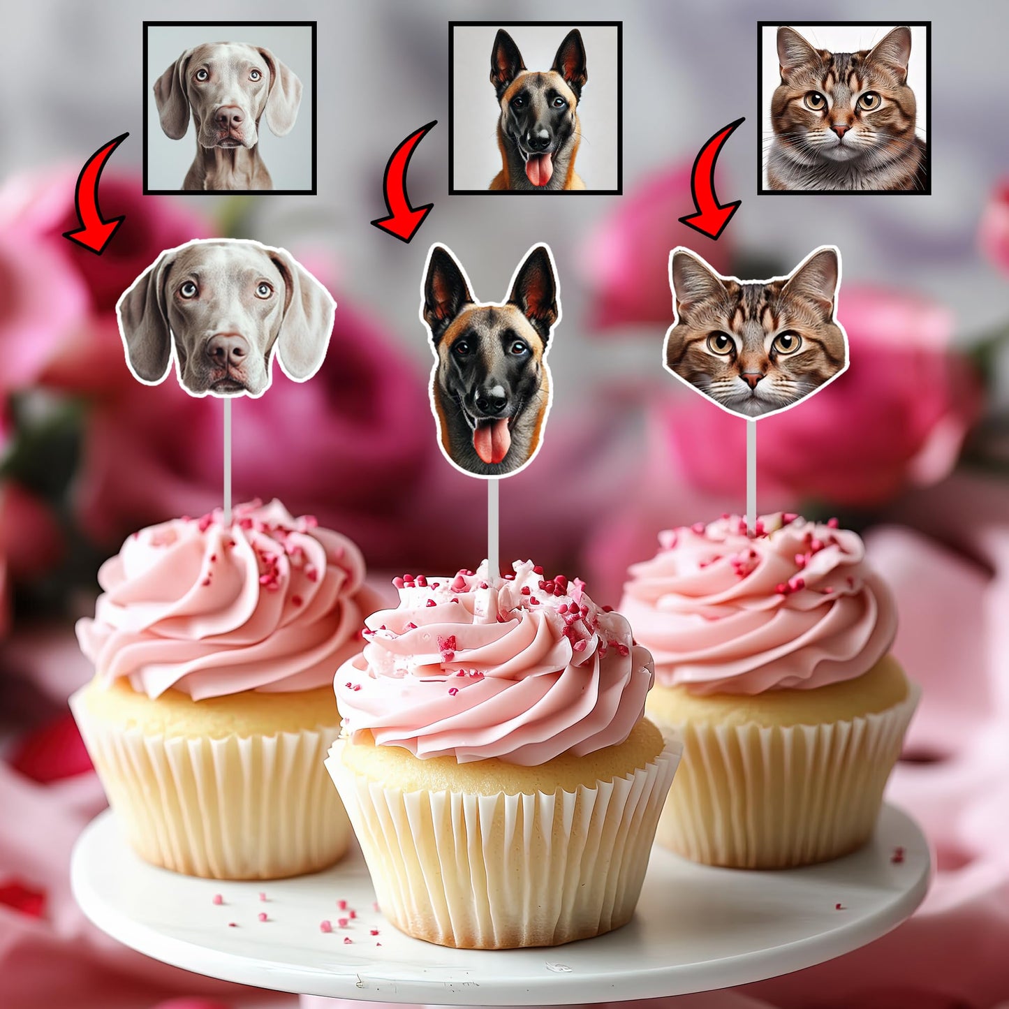 Bleu Reign Personalized Dog Cat Cupcake Toppers - Custom Face Cutout, Plastic Party Decor for Pet Lover Events