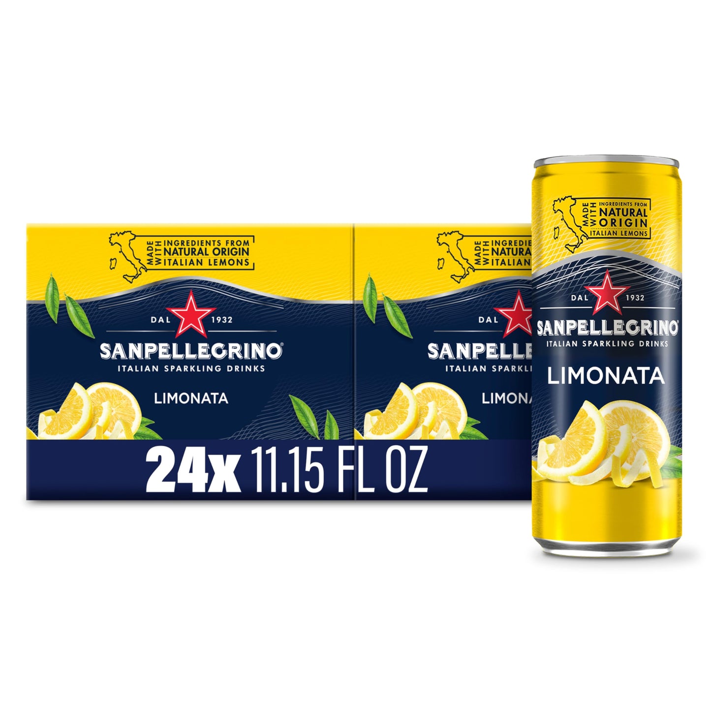 San Pellegrino Sparkling Drink Limonata, Mediterranean Lemon, 11.15 Fl Oz Cans, 24 Pack