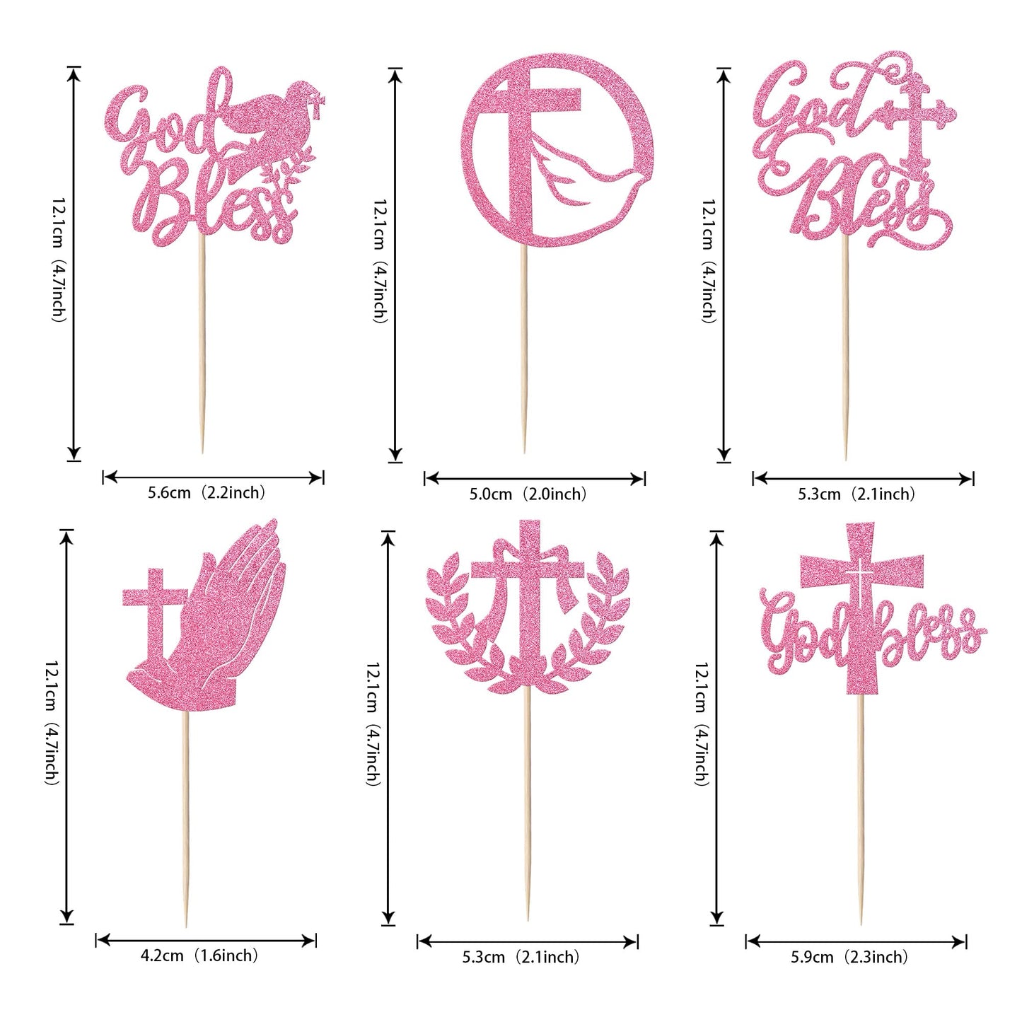 YCTHUNFISH Cupcake Toppers 24 Pack Religious Theme Pink Glitter Cross Dove of Peace Decorations for Baby Shower Kids Birthday Party