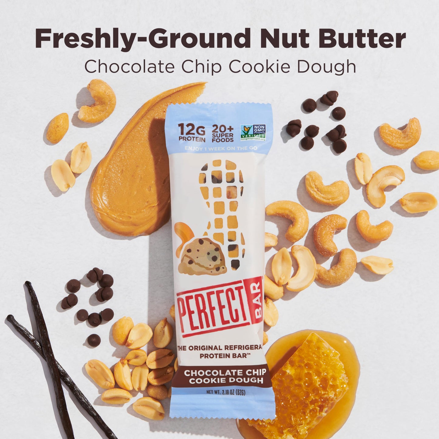 Perfect Bar Chocolate Chip Cookie Dough Protein Bar, Gluten Free, Soy Free, Non-GMO, 2.2 oz, 24 Count