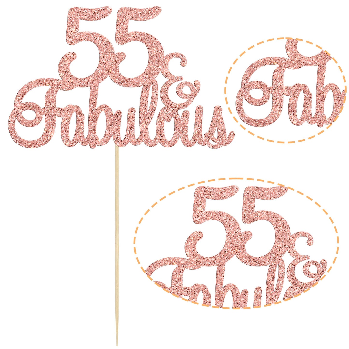 Gyufise 1Pcs 55 & Fabulous Cake Topper Rose Gold Glitter Fifty Five And Fabulous Cake Toppers Happy 55Th Birthday Cake Pick For