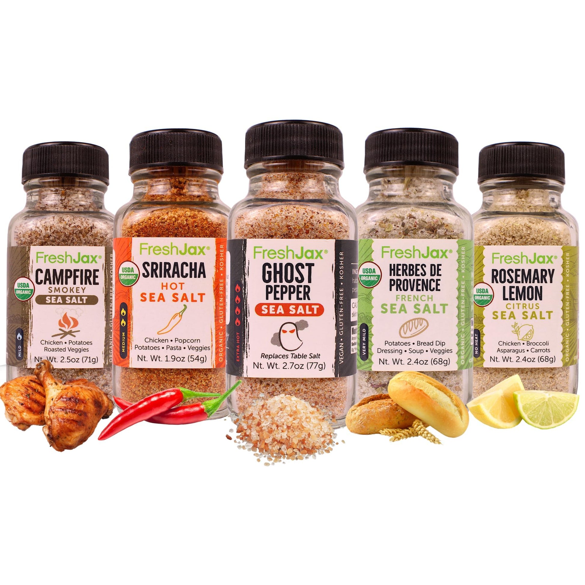 FreshJax Seasoned Sea Salts Gift Set - 5 Piece Assortment, Model VC-a4-32700