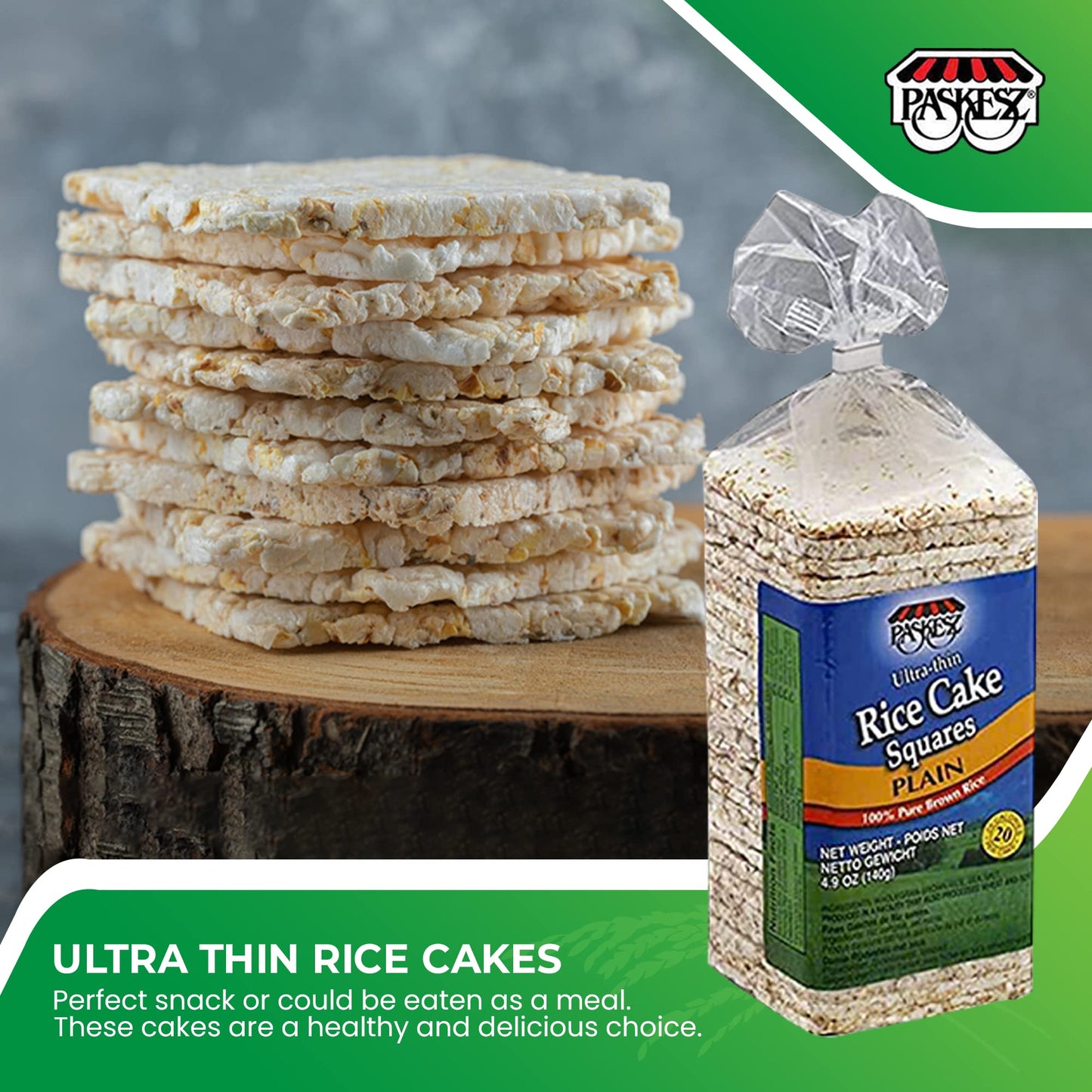 Only Kosher Candy Ultra Thin Rice Cakes Squares Plain, Lightly Salted, 100% Pure Brown Rice (Pack Of 12)