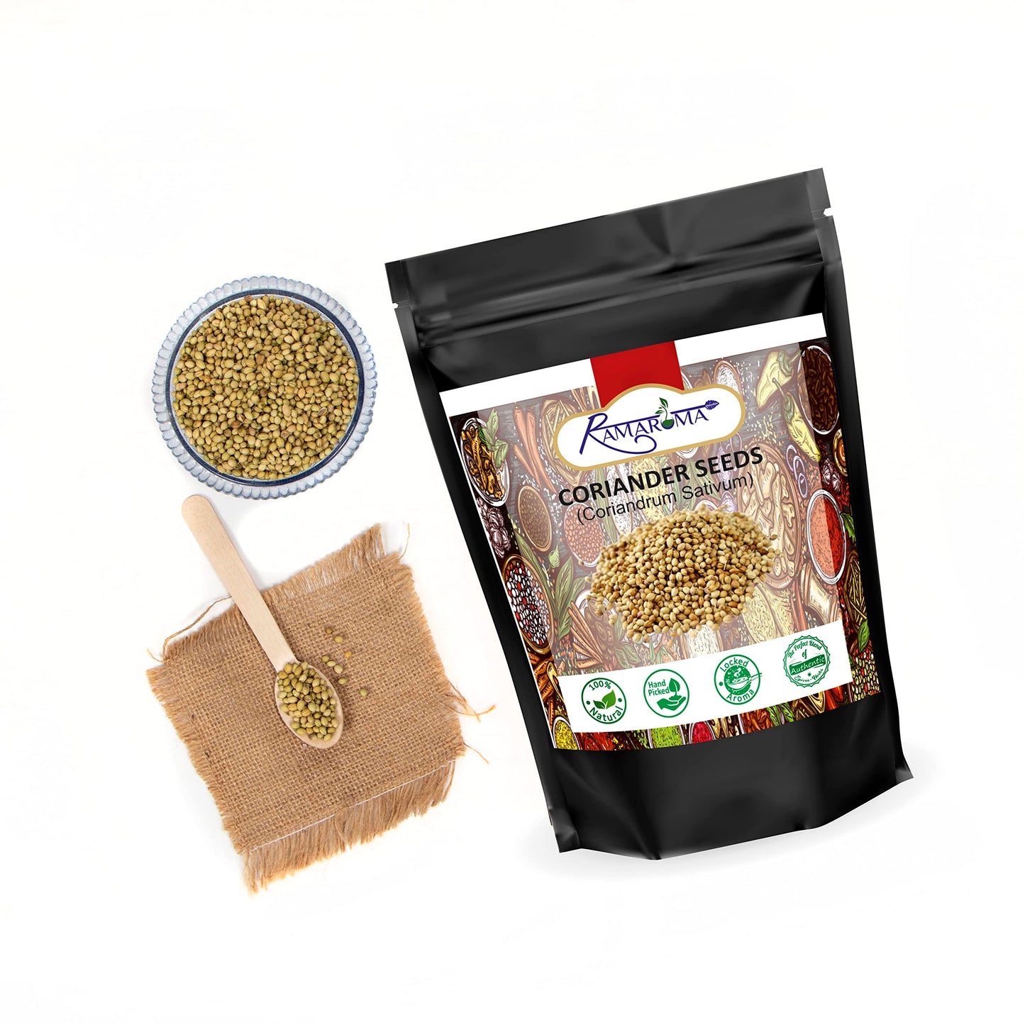 Ramaroma Coriander Seeds Whole, Indian Spice, 16 oz (453g), Gluten Friendly, NON-GMO, Vegan, Yellow