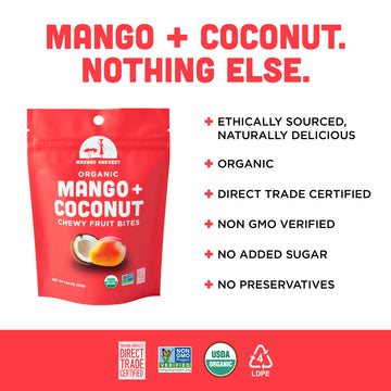 Mavuno Harvest Organic Chewy Fruit Snacks - Mango & Coconut - Non-GMO - 1.94 oz (Pack of 3)