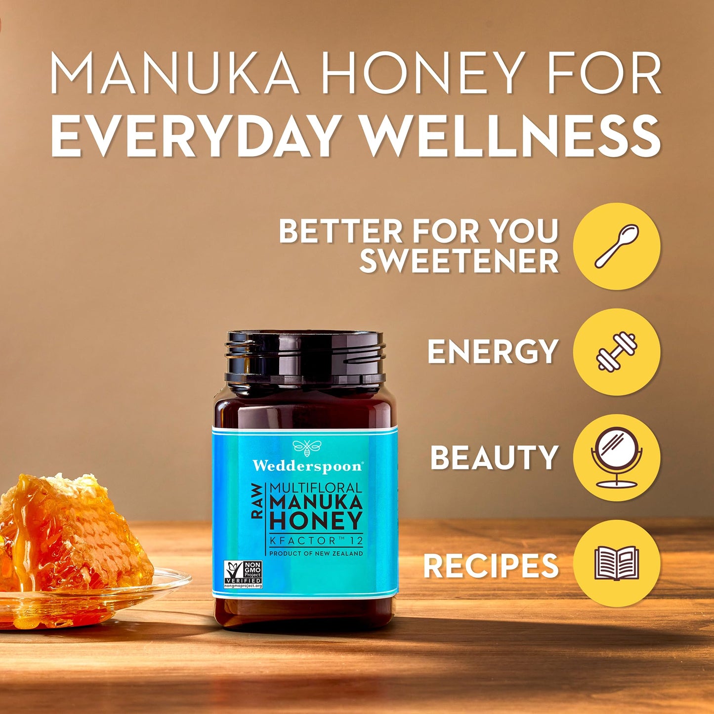 Wedderspoon Raw Premium Manuka Honey, Kfactor 12, 8.0 Oz (Pack Of 2), Unpasteurized, Genuine New Zealand Honey, Non-Gmo Superfoo