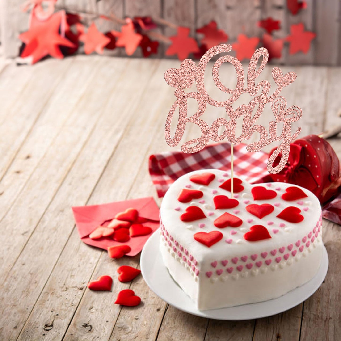 Ephlyn 1Pcs Happy Valentine'S Day Oh Baby Cake Topper Rose Gold Glitter Valentine Babyshower Cake Decorations For Love Valentine