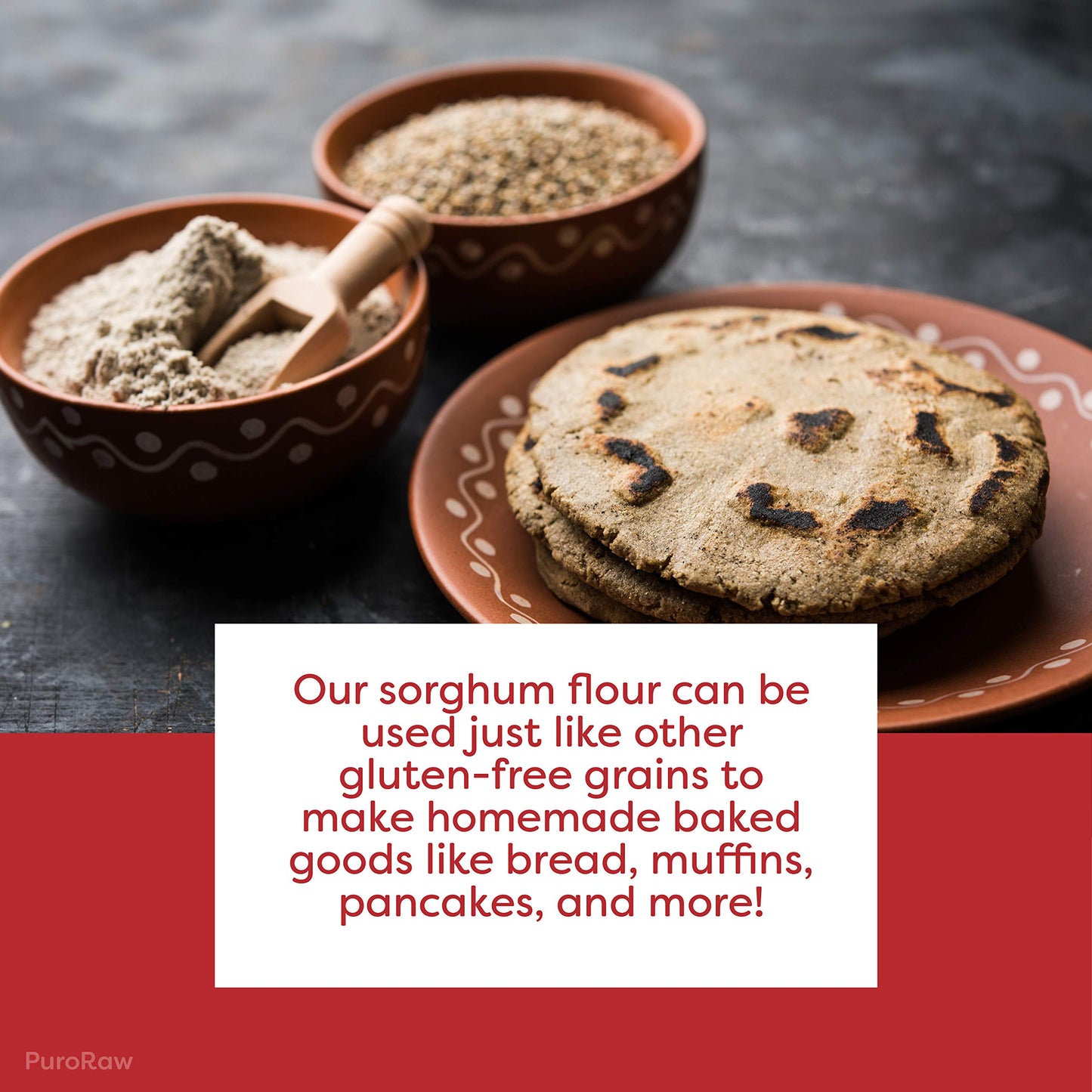 PuroRaw Sorghum Flour, Gluten Free, Whole Grain, 2 lbs, Sweet White Jowar Flour