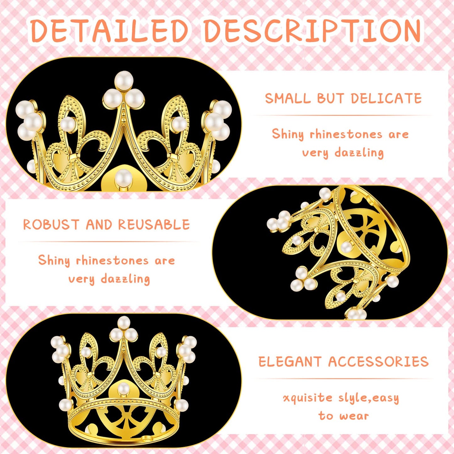 Funrous Mini Crowns 12 Pcs Cake Topper Tiara Pearl Crystal Decor Gold Silver