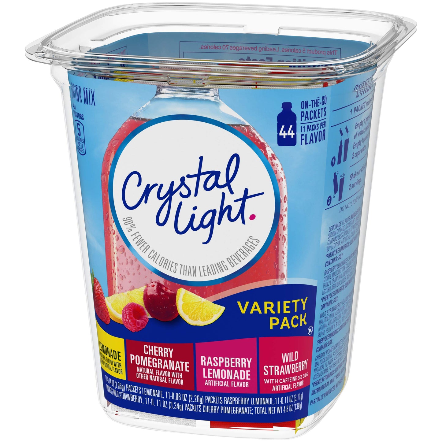Crystal Light Powdered Drink Mix Variety Pack, 44 On-the-Go Packets, Lemonade & Berry Flavors, 4.8 Ounce, Pink