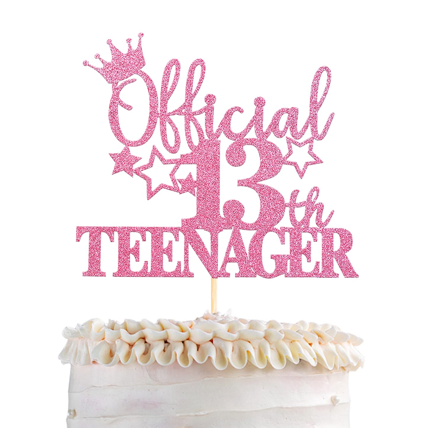 YCTHUNFISH 13th Birthday Cake Topper Glitter Number 13 Pink Bamboo Decoration