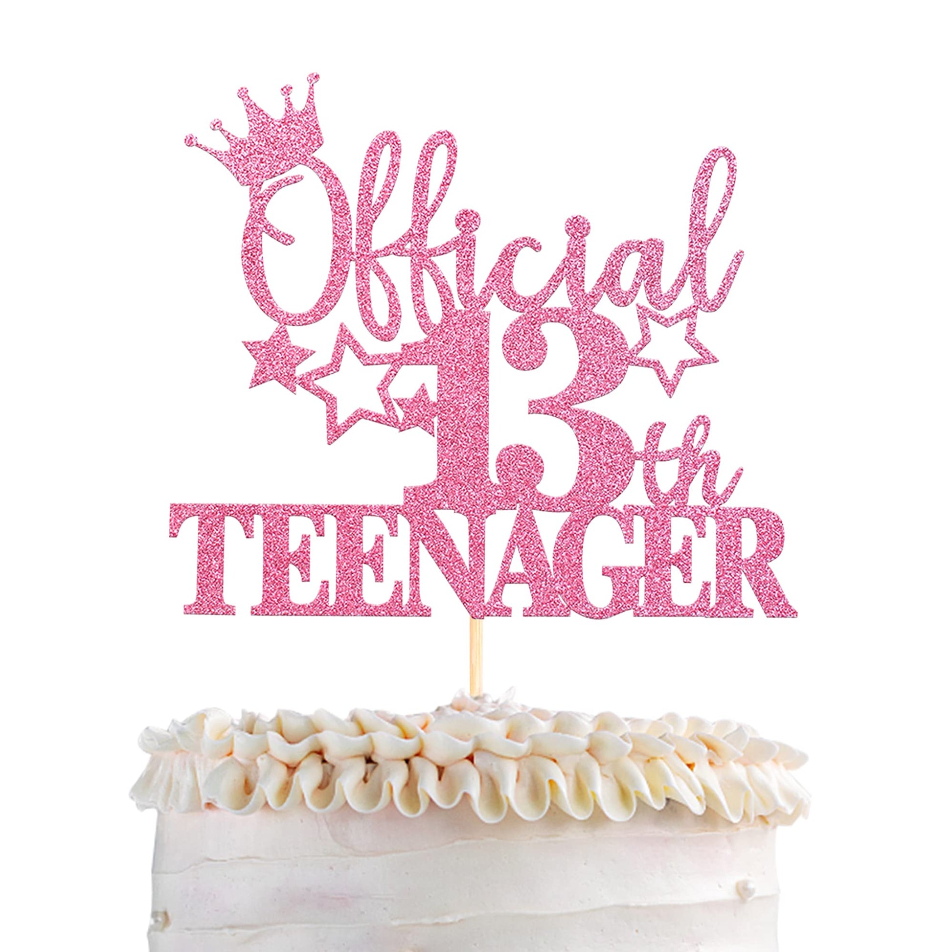 YCTHUNFISH 13th Birthday Cake Topper Glitter Number 13 Pink Bamboo Decoration