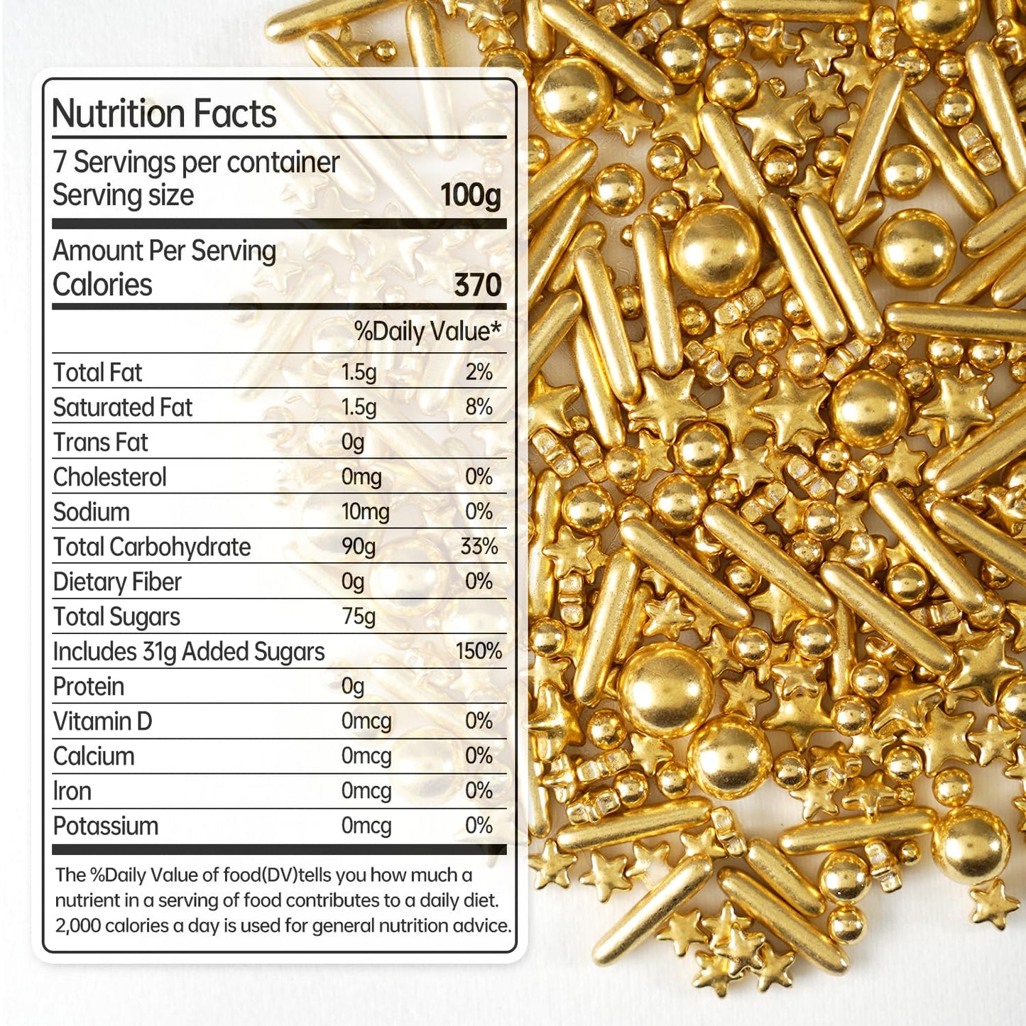 Joyvitas Edible Gold Pearl Star Rods Sprinkles, 150g Dessert Sprinkles for Cake Decorating, Wedding, Christmas, Baking Supplies