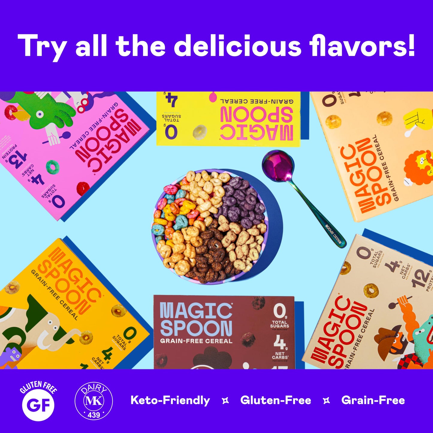 Magic Spoon Ultimate Starter Pack - 1 Box Fruity, 1 Box Of Cocoa, 4 Marshmallow Bars, 4 Double Chocolate Bars, Bowl And Spoon Se