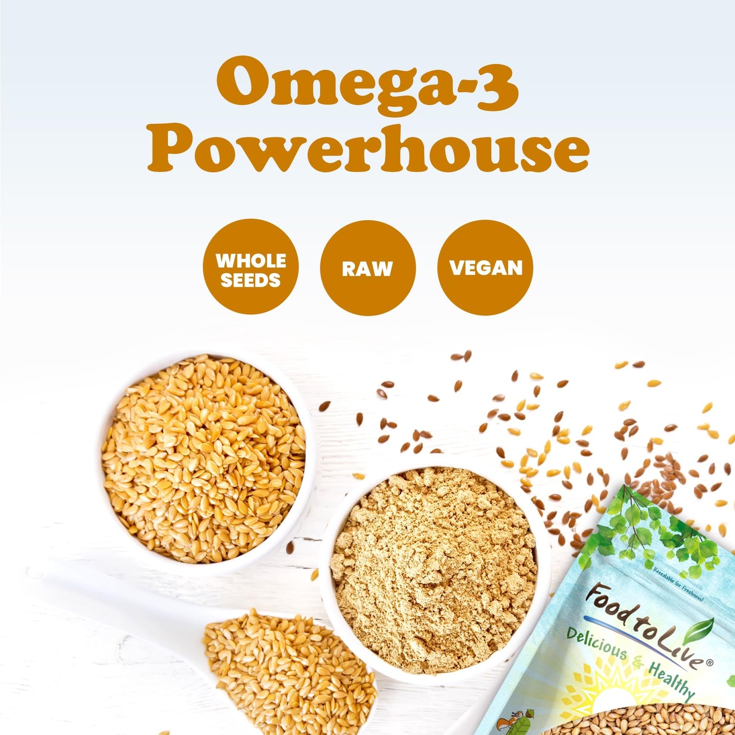 Food to Live Golden Flax Seeds, Premium Whole Flaxseeds, 20 Pounds, Raw, Vegan, Kosher, High in Omega-3 and Fiber