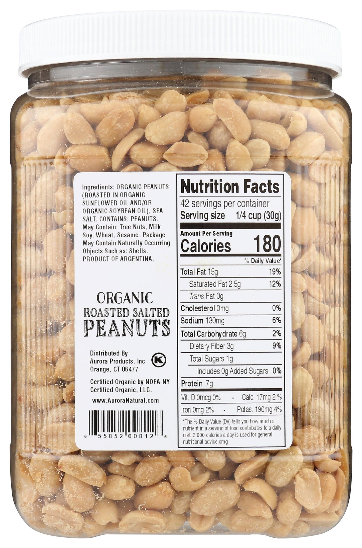 Aurora Products Organic Roasted & Salted Peanuts, 44 Oz - Healthy Snack, Gluten-Free, No Artificial Ingredients