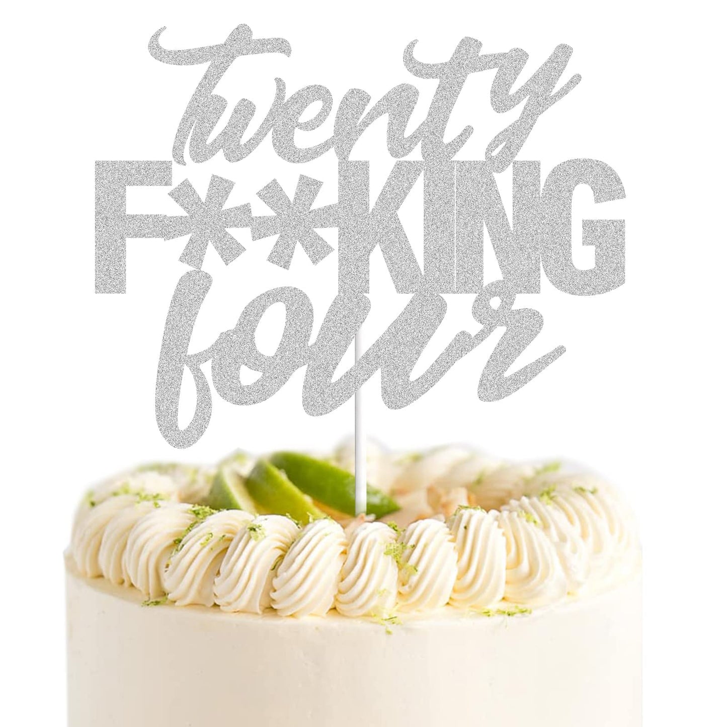LINGBOOM Silver Glitter Cake Toppers for 24th Birthday Party, 1 Count