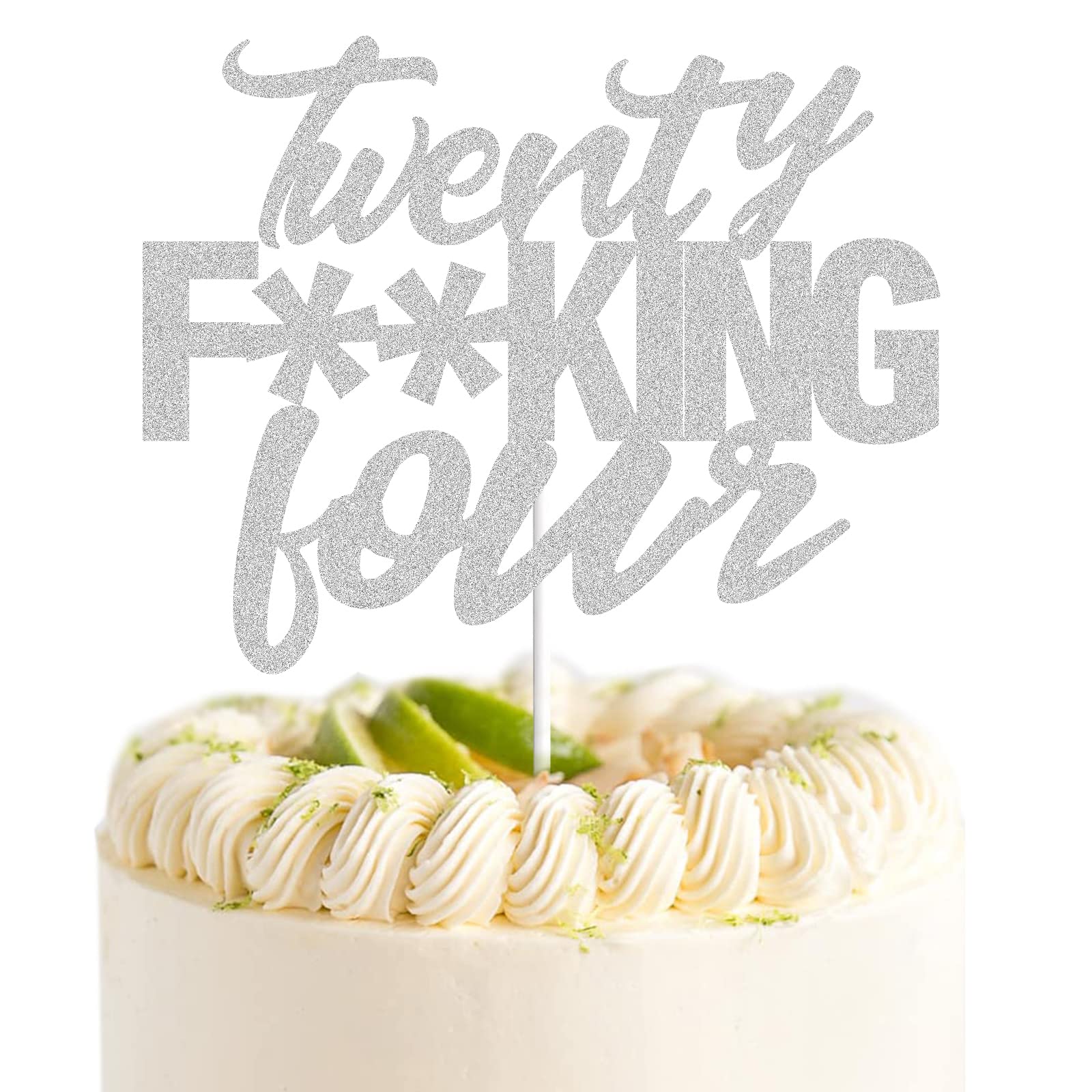 LINGBOOM Silver Glitter Cake Toppers for 24th Birthday Party, 1 Count