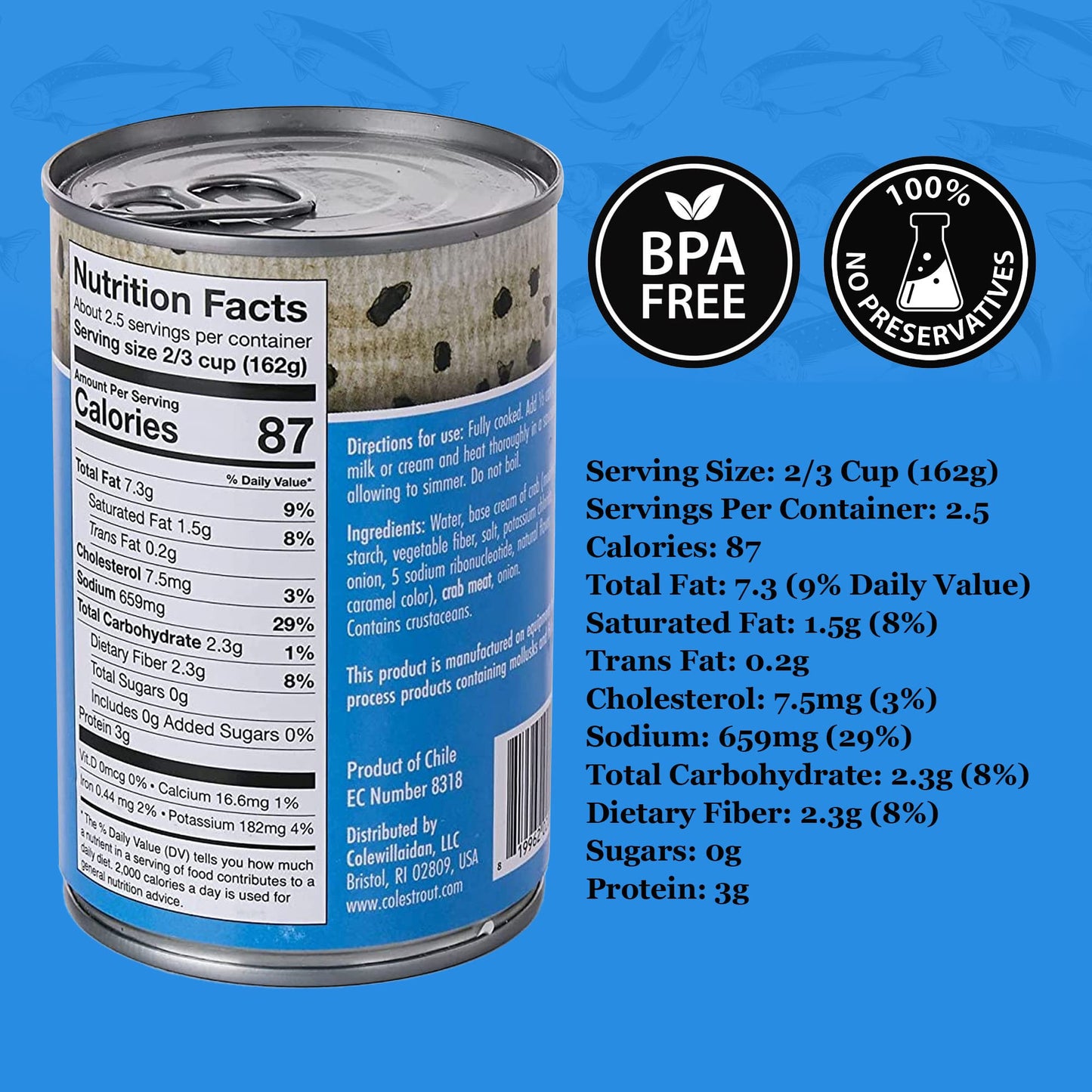 Coles - Pack Of 6 Chesapeake Cream Of Crab Soup - Premium Canned Fresh Crab Meat & Nutritious Semi Condensed And Gluten-Free Bis