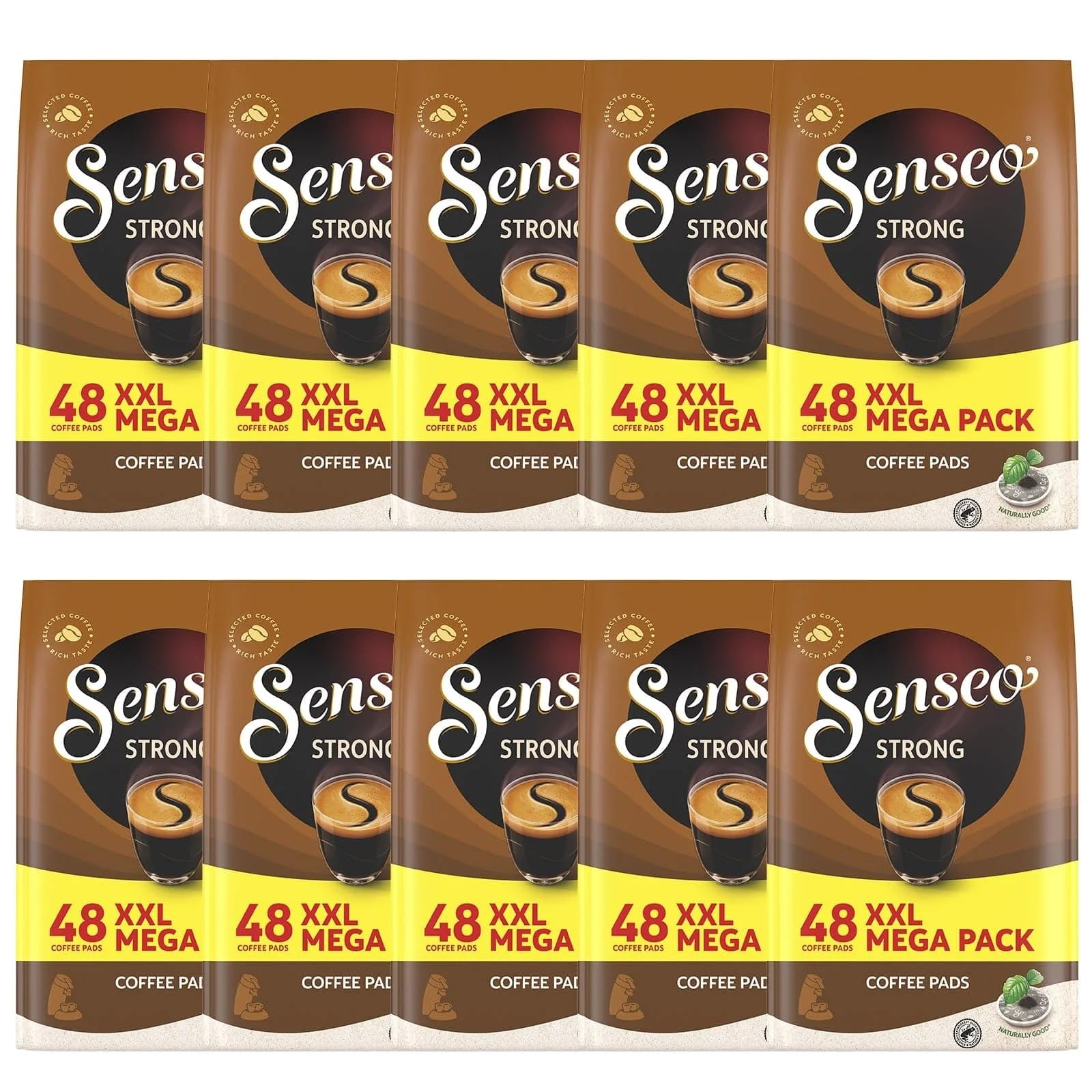 Senseo Strong Dark Roast Coffee Pods, 48 Count (Pack Of 10) - Single Serve Coffee Pods Bulk Pack For Senseo Coffee Machine - Compostable Coffee Pods For Hot Or Iced Coffee, Cold Brew Coffee