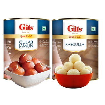 Gits 2Kg Gulab Jamun + Rasgulla Combo (1Kg Gulab Jamun Tin + 1Kg Rasgulla Tin)