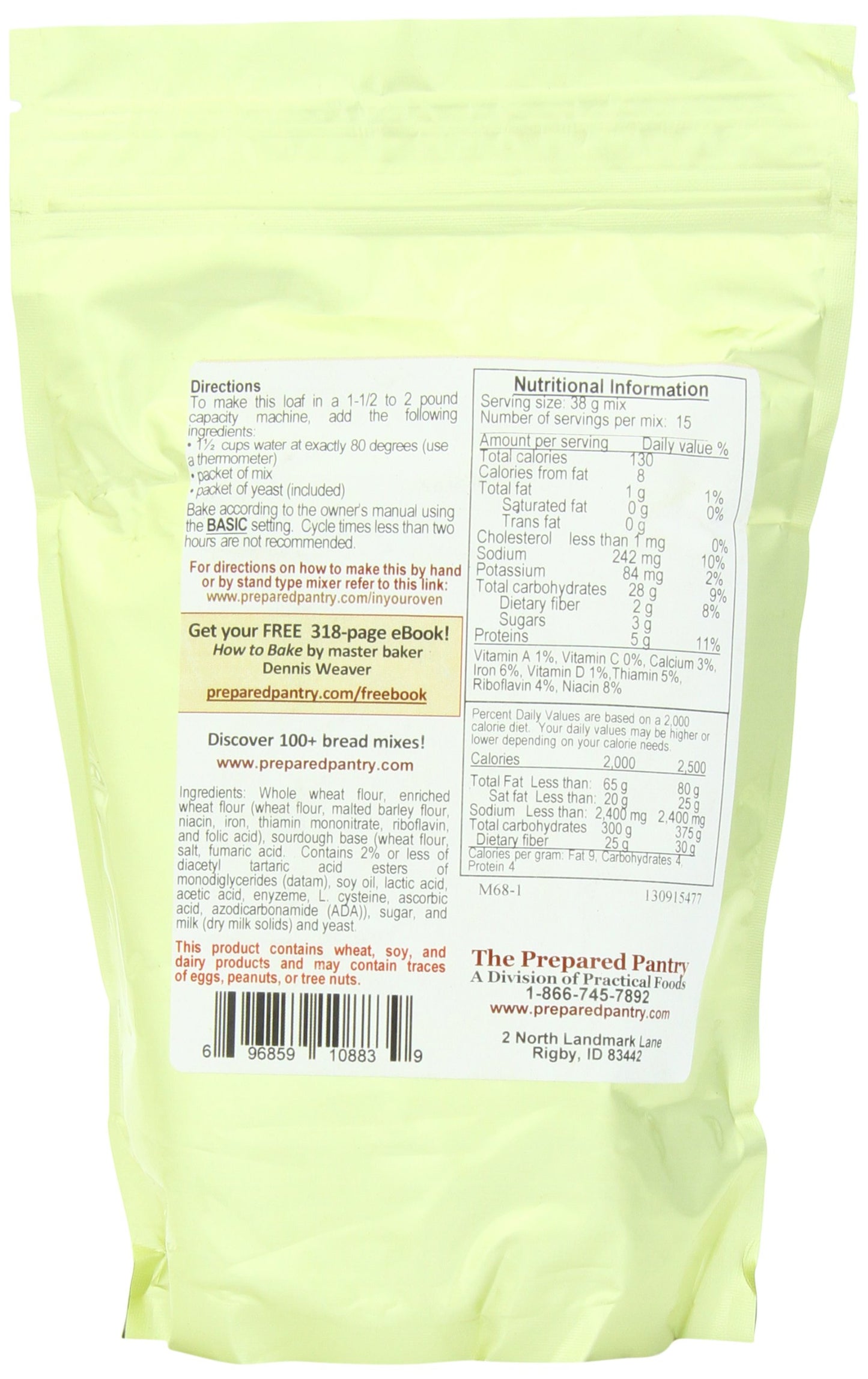 Sourdough Peasant Gourmet Bread Mix; Single Pack; For Bread Machine Or Oven; The Prepared Pantry