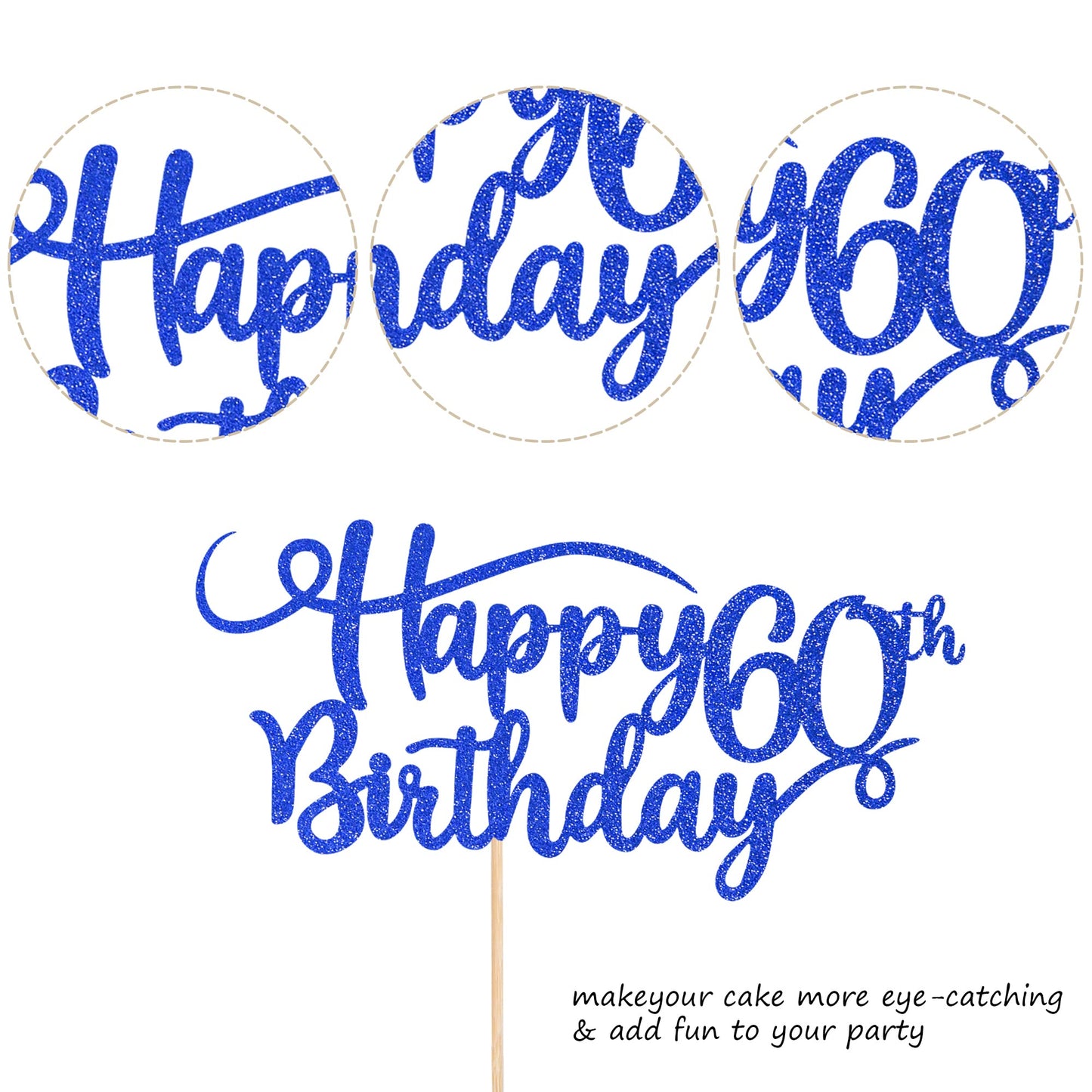 Rssta i Happy 60th Birthday Cake Topper Glitter Number 60, Deep Blue, Paper, Model XM223