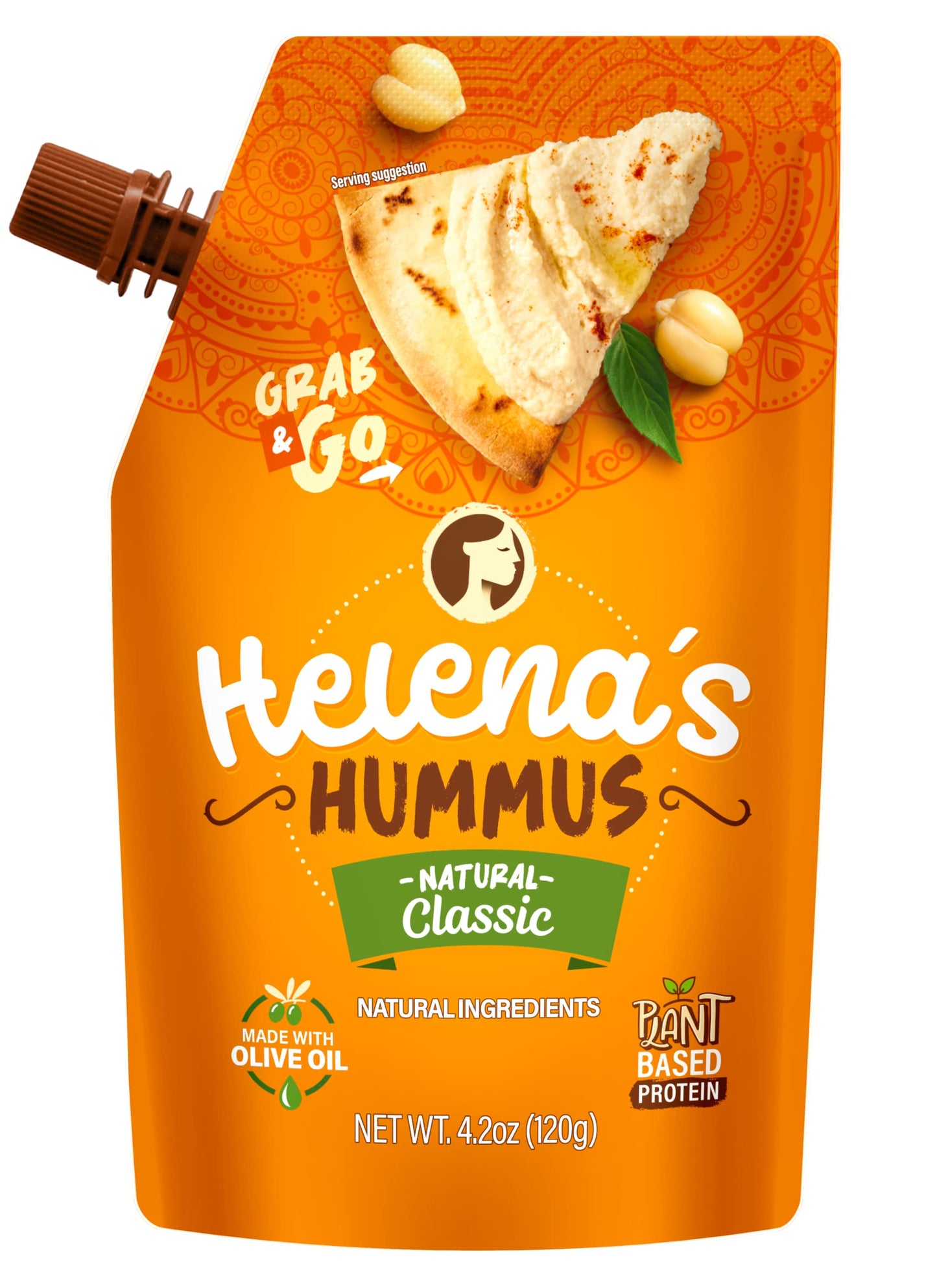 Helena Hummus (3-pack), Shelf-Stable, No Added Preservatives, 2 Natural Classic 4.23 oz and 1 Roasted Bell Pepper Hummus To-Go,