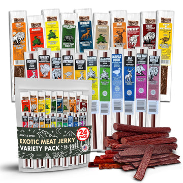 Buffalo Bob'S Wild Game Meat Snacks (24 Pack), Beef Jerky Assortment Pack Of Flavorful Strips & Sticks, Exotic Jerky Gift Basket