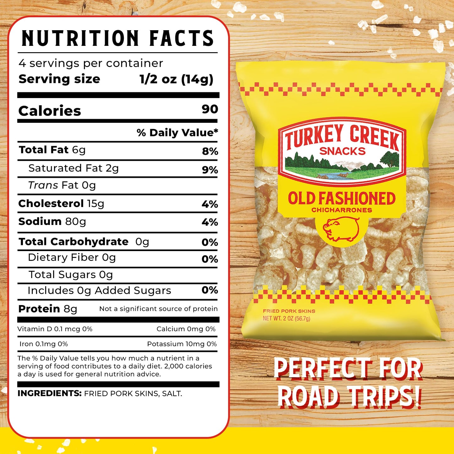 Turkey Creek Old Fashioned Chicharrones, Fried Pork Rinds - Original Flavored Pork Skins - Low Carb, Gluten-Free, Protein Snack
