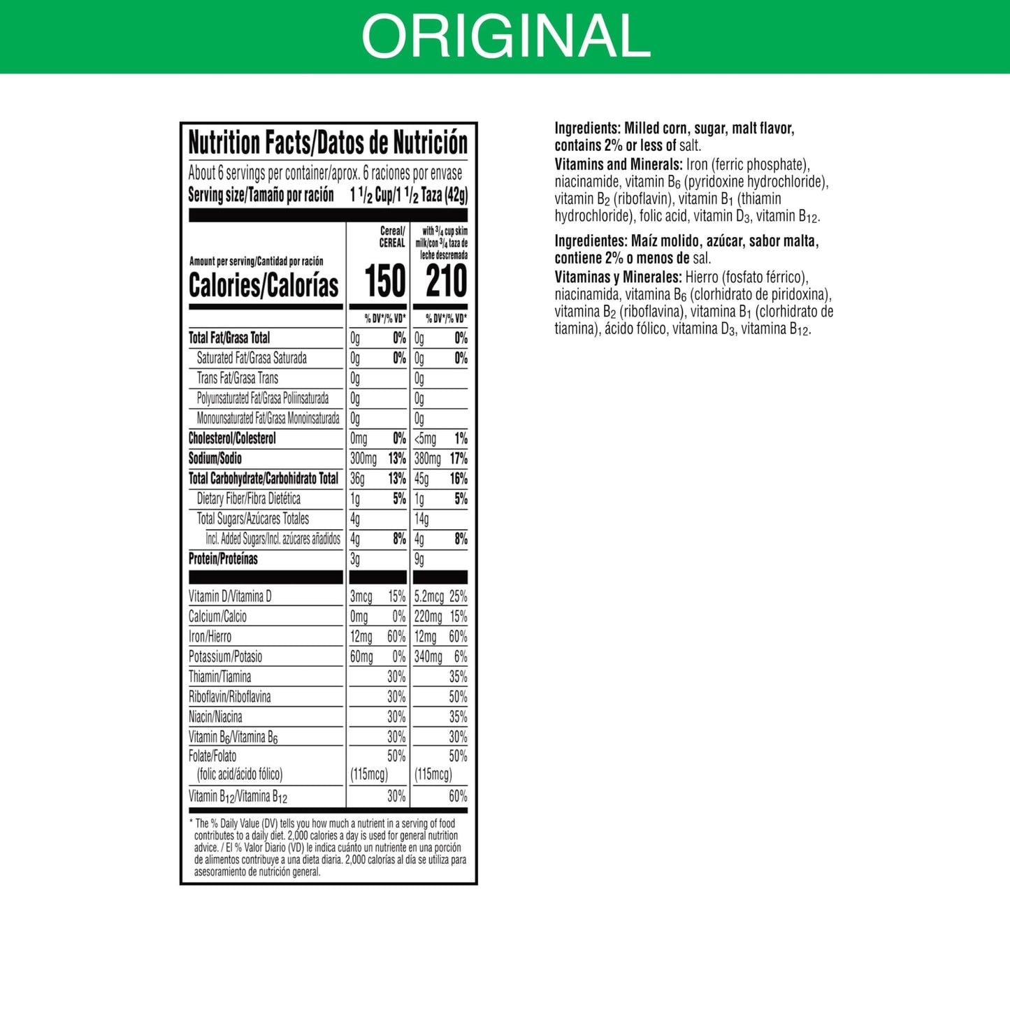 Kelloggs Corn Flakes Breakfast Cereal, 8 Vitamins and Minerals, Healthy Snacks, Original, 9.6oz Box (1 Box)