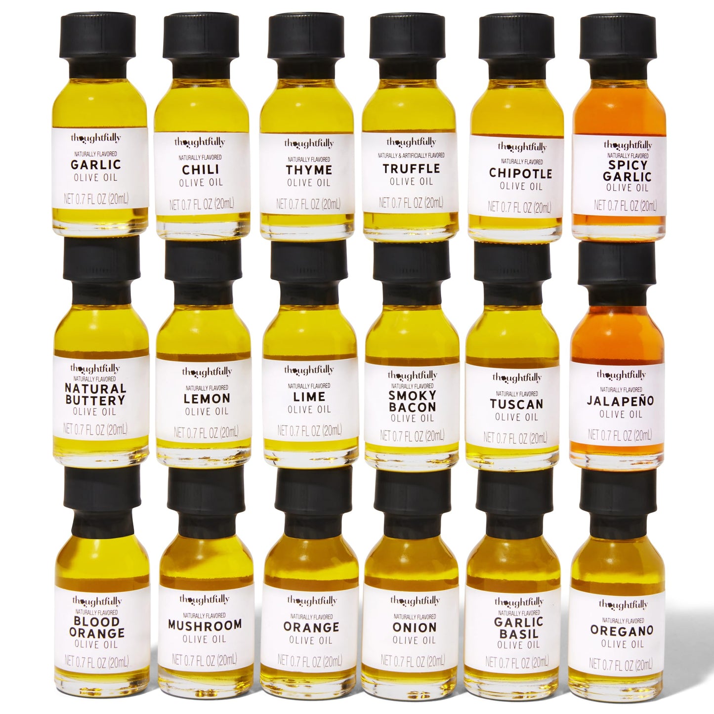 Thoughtfully Gourmet, Olive Oil Sampler Gift Set, Includes Uniquely Flavored Extra Virgin Cold Pressed Spanish Olive Oil, Flavors Include Garlic, Chili, Chipotle And More, Pack Of 18