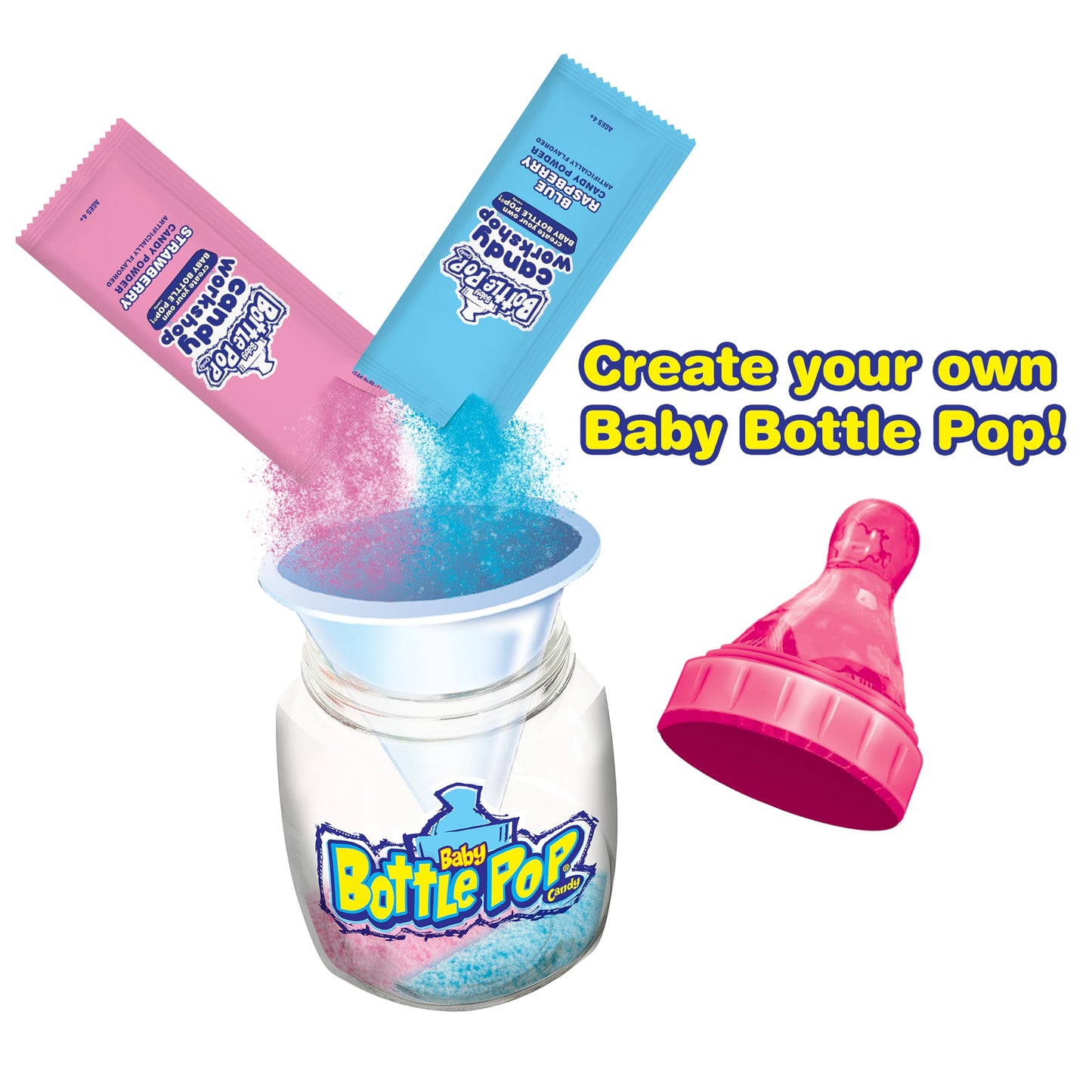 Baby Bottle Pop Candy Workshop - Candy Making Kit For Kids - 4 Count Lollipops W/Powdered Sugar Dip In Assorted Fruity Candy Fla